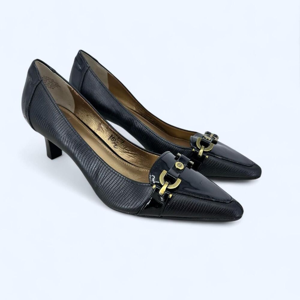 Circa Joan & David Lizard Embossed Patent Accent Kitten Heels 2004